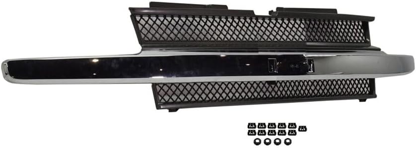 Front Grille Painted Black Shell And Insert With Chrome Center Bar Direct Replacement Compatible With 2002-2009 Chevrolet Trailblazer GM1200477 10358128