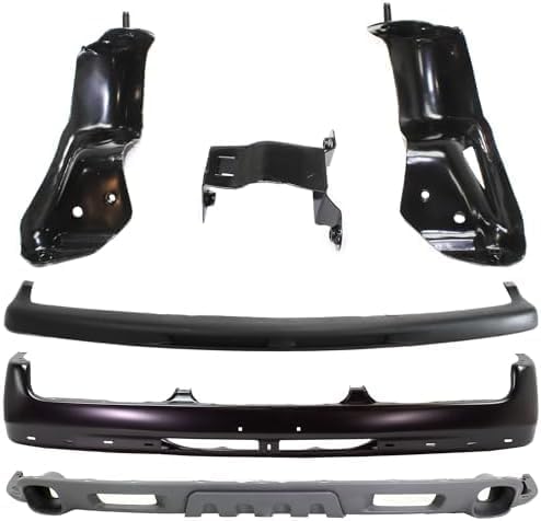 Front Bumper Steel Primed Without Bracket + Upper Cover + Lower Valance Air Deflector Textured Gray + Set Of 3 Bracket Direct Replacement Compatible With 2000-2006 Chevrolet Tahoe