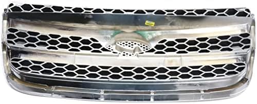 Front Grille Chrome Shell With Painted Silver Black Insert Plastic Direct Replacement Compatible With 2007-2009 Hyundai Santa Fe HY1200146 865602B010