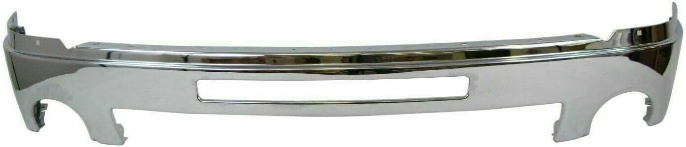 Front Bumper Chrome Steel With Air Intake Hole + Lower Valance Air Deflector + Extension Textured + Cover Bracket Direct Replacement Compatible With GMC Sierra 1500 2007-13 GM1015100
