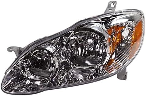 Set Of 2 Front Head Light Assembly With Chrome Interior Plastic Left Driver & Right Passenger Side Direct Replacement Compatible With 2005-2008 Toyota Corolla TO2503160 TO2502160