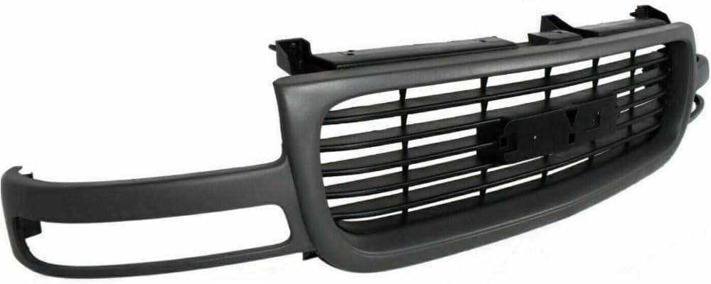 AUTOS PARTS PLUS Front Bumper Chrome + Grille + Upper Cover + Lower Valance Primed + Outer Brace Brackets Direct Replacement Compatible With 1999-2002 GMC Sierra / 2000-2006 Yukon 1500 2500