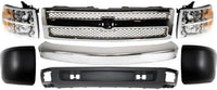 Front Bumper Impact Bar Steel + Grille + Lower Valance Air Deflector + Headlight + End Caps Left & Right Side Direct Replacement Compatible With 2007-2013 Chevrolet Silverado 1500