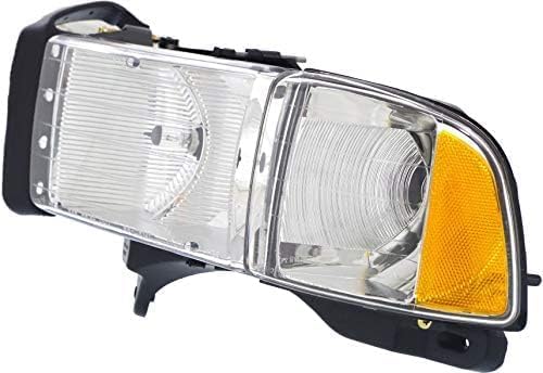 Set Of 2 Front Head Lamp Halogen With Corner Light Left Driver & Right Passenger Side Direct Replacement Compatible With 1999-2002 Dodge Ram 1500 2500 3500 55077025AC 55077025AG
