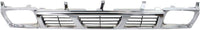 Front Bumper Face Bar Chrome Steel + Grille Chrome Shell/Paintable Gray Insert Plastic Direct Replacement Compatible With 1996-1997 Nissan Pickup NI1200116 NI1002127 6231055G10