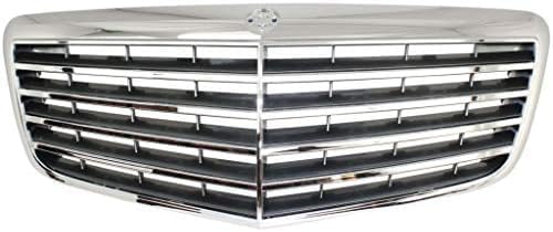Front Grille Assembly Chrome Shell With Painted Gray Insert Plastic Direct Replacement Compatible With 2007-2009 Mercedes Benz E-Class MB1200147 21188017837246