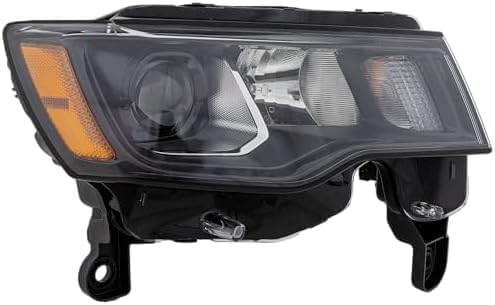 Front Head Light Assembly Halogen With Black Trim Right Passenger Side Direct Replacement Compatible With 2017-2021 Jeep Grand Cherokee CH2503309 68266646AF