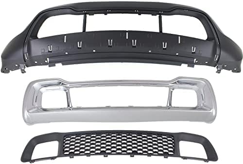 Front Bumper Lower Cover Primed + Grille & Frame Direct Replacement Compatible With 2014-2016 Jeep Grand Cherokee CH1015115 CH1036128 CH1037107 1WL30TZZAD 68141936AD 68143105AC