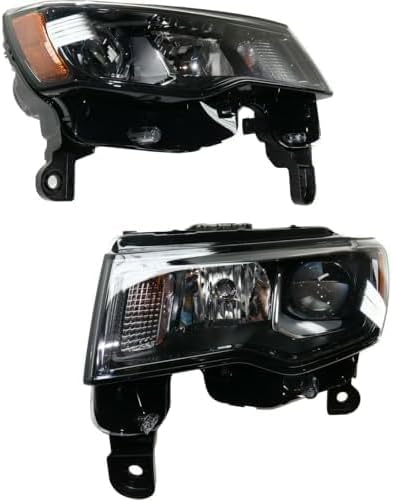 Set Of 2 Head Light Assembly Halogen Black Trim Right Passenger & Left Driver Side Direct Replacement Compatible With 2017-2021 Jeep Grand Cherokee CH2502309 CH2503309 68266647AF