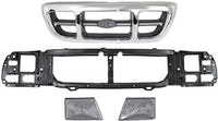 Front Grille Chrome Shell & Gray Insert + Header Panel Thermoplastic And Fiberglass + Headlight Left & Right Side Direct Replacement Compatible With 1998-2000 Ford Ranger FO1200341