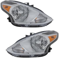 Set Of 2 Front Head Light Assembly Plastic Left Driver & Right Passenger Side Direct Replacement Compatible With 2015-2019 Nissan Versa NI2503230 NI2502230 260109KK0A 260609KK0A
