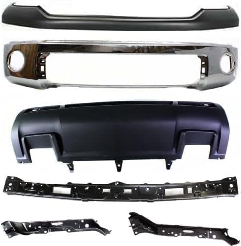 AUTOS PARTS PLUS Front Bumper Chrome Steel + Upper Cover Primed + Lower Valance Panel Textured + Retainer Brackets Center + Right & Left Side Direct Replacement Compatible With 2010-2013 Toyota Tundra