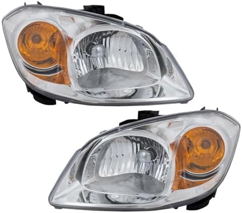 Set Of 2 Front Head Light Assembly Halogen Clear Lens With Bracket Right & Left Side Direct Replacement Compatible With 2005-2008 Chevrolet Cobalt / 2007-2009 Pontiac G5 GM2502281