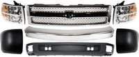 Front Bumper Impact Bar Steel + Grille + Lower Valance Air Deflector + Headlight + End Caps Left & Right Side Direct Replacement Compatible With 2007-2013 Chevrolet Silverado 1500