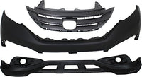 Front Bumper Upper Primed + Lower Cover Textured + Grille Primed Shell and Insert Direct Replacement Compatible With 2012-2014 Honda CR-V HO1200211 HO1014100 HO1015107 04711T0AA90ZZ