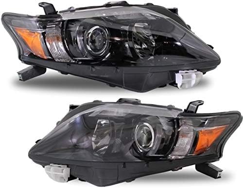 Set Of 2 Front Head Light Assembly With Black Interior Plastic Left Driver & Right Passenger Side Direct Replacement Compatible With 2010-2012 Lexus RX350 LX2503155 LX2502155