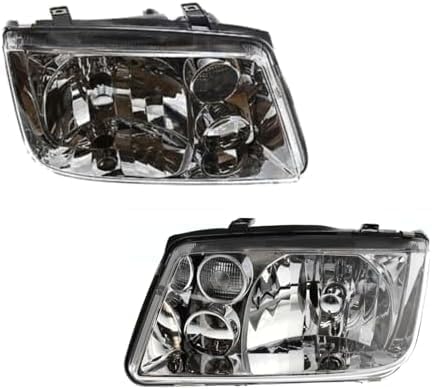 Set Of 2 Front Head Light Lens And Housing Without Fog Lights Right & Left Side Direct Replacement Compatible With 1999-2002 Volkswagen Jetta 1J5941017AJ-PFM 1J5941018AJ-PF