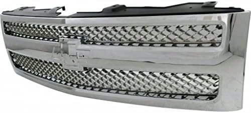 Front Grille Chrome Shell And Mesh Insert Direct Replacement Compatible With 2007-2013 Chevrolet Silverado 1500 GM1200655 22849840