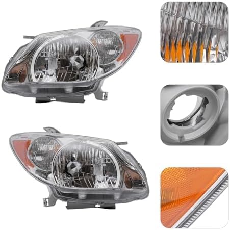 Set Of 2 Front Head Light Assembly Plastic Left Driver & Right Passenger Side Direct Replacement Compatible With 2005-2008 Pontiac Vibe GM2503249 GM2502249 88973539 88973540