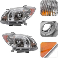 Set Of 2 Front Head Light Assembly Plastic Left Driver & Right Passenger Side Direct Replacement Compatible With 2005-2008 Pontiac Vibe GM2503249 GM2502249 88973539 88973540