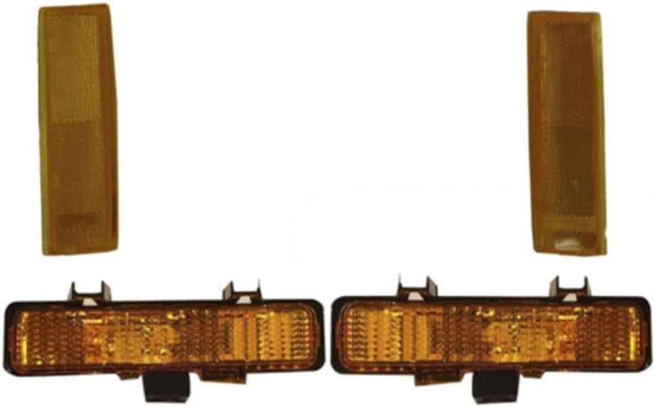 Front Bumper Chrome + Lower Valance Air Deflector + Signal Lights + Corner Lamps Lens And Housing Right & Left Side Direct Replacement Compatible With 1982-1990 GMC S15 / Chevy S10