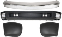 Front Bumper Impact Bar Chrome + Lower Valance Textured + End Caps Left Driver & Right Passenger Side Direct Replacement Compatible With 2007-2008 Chevrolet Silverado 1500 GM1002830