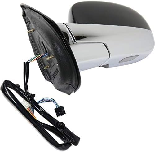 Front Power Mirror Non-Towing Folding Heated Chrome Body With Primed Cap Left Driver Side Direct Replacement Compatible With 2007-2014 Cadillac Escalade 25831078