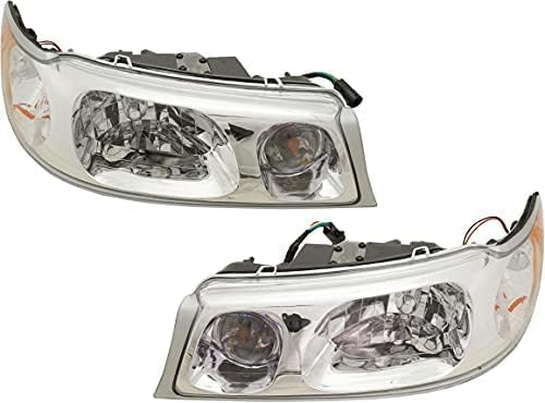 Set Of 2 Front Head Lights Assembly Halogen Plastic Left Driver & Right Passenger Side Direct Replacement Compatible With 1998-2002 Lincoln Town Car FO2502158 FO2503158