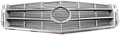 Front Grille Assembly Chrome Plastic Shell With Painted Silver Insert Direct Replacement Compatible With 2008-2011 Cadillac CTS GM1200616 25896043