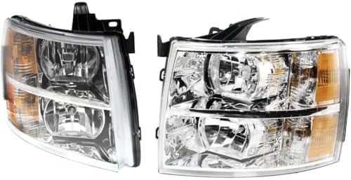 Front Bumper Impact Bar Steel + Grille + Lower Valance Air Deflector + Headlight + End Caps Left & Right Side Direct Replacement Compatible With 2007-2013 Chevrolet Silverado 1500