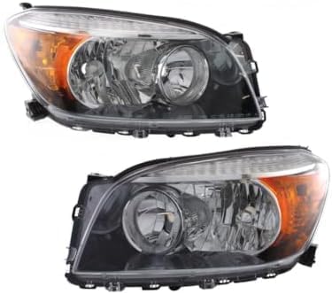 Set Of 2 Front Head Light Assembly Lens & Housing With Black Interior Left Driver & Right Passenger Side Direct Replacement Compatible With 2006-2008 Toyota RAV4 TO2518107 TO2519107