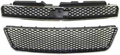 Front Bumper Upper & Lower Grille Assembly Chrome Shell With Insert Plastic Direct Replacement Compatible With 2006-2013 Chevrolet Impala / 2014-2016 Limited GM1200551 GM1036107