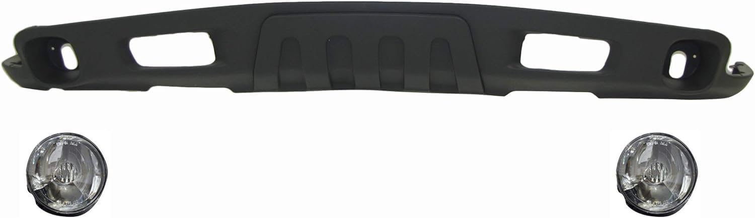 Front Lower Valance Air Deflector Textured Gray with Set of 2 Fog Lights Driver & Passenger Side Direct Replacement Compatible with 2004-2006 Chevrolet Suburban 1500/2003-2006 Tahoe