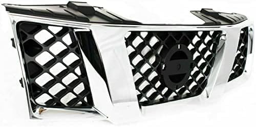 Front Grille Chrome Shell With Black Insert Direct Replacement Compatible With 2005-2007 Nissan Pathfinder / 2005-2008 Frontier NI1200217 62310EA700