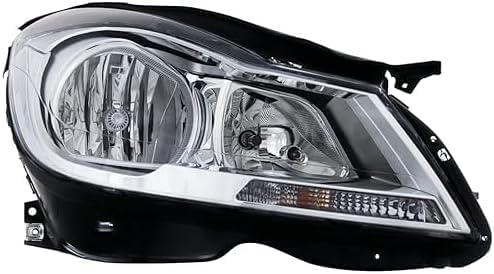 Front Head Light Assembly With Chrome Interior Plastic Right Passenger Side Direct Replacement Compatible With 2012-2014 Mercedes Benz C-Class MB2503187 2048205459