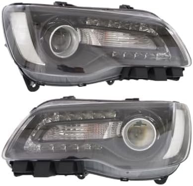 Set Of 2 Front Head Light Assembly Plastic Left Driver & Right Passenger Side Direct Replacement Compatible With 2015-2017 Chrysler 300 CH2503269 CH2502269 68214382AD 68214383AD