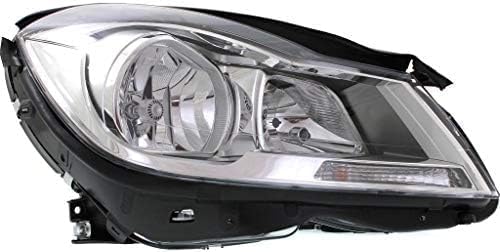 Front Head Light Assembly With Chrome Interior Plastic Right Passenger Side Direct Replacement Compatible With 2012-2014 Mercedes Benz C-Class MB2503187 2048205459