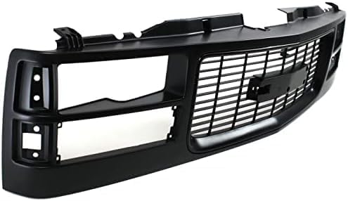 Front Grille Primed Shell And Cross Bar Insert Direct Replacement Compatible With 1994-2000 GMC C/K Series Pickup / 1994-1999 Suburban GM1200357 12375422