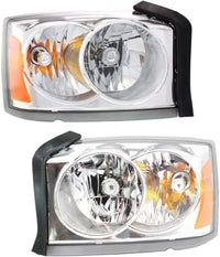 Set Of 2 Front Headlight Assembly With Chrome Interior Right Passenger & Left Driver Side Direct Replacement For 2005-2007 Dodge Dakota CH2502159 CH2503159 55077607AB 55077606AB