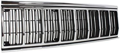 Front Grille Chrome Shell & Primed Insert Plastic Direct Replacement Compatible With 1991-1996 Jeep Cherokee CH1200196 55034046AB