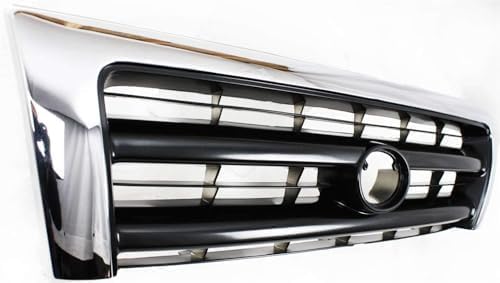 Front Grille Chrome Shell/Painted Dark Argent Insert + Headlight Fillers Left Driver & Right Passenger Side Direct Replacement Compatible With 1998-2000 Toyota Tacoma TO1200213