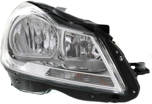 Set Of 2 Front Head Light Assembly Chrome Interior With Corner Lamp Plastic Left Driver & Right Passenger Side Direct Replacement Compatible With 2012-2014 Mercedes Benz C-Class