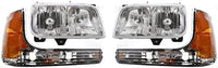 Front Head Light Assembly + Corner Lamp Left Driver & Right Passenger Side Direct Replacement Compatible With 1999-2000 Cadillac Escalade/GMC Yukon GM2502217 GM2503217 GM2521183