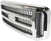 Front Grille Chrome Shell & Painted Gray Insert Direct Replacement Compatible With 2005 Ford Excursion / 2005-2007 F-Series Super Duty FO1200456 5C3Z8200BAA