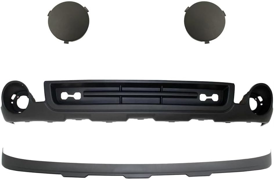 Front Bumper Lower Valance Air Deflector Textured + Extension + Fog Lamp Covers Left Driver & Right Passenger Side Direct Replacement Compatible With 2007-2013 GMC Sierra 1500