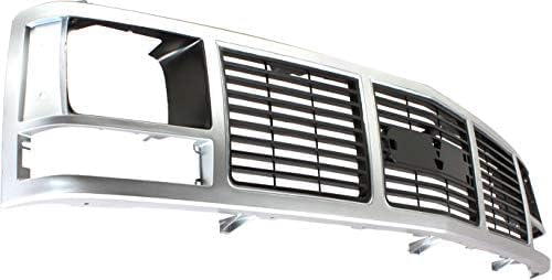 Front Grille Silver Shell And Insert With Single Sealed Beam Headlight Direct Replacement Compatible With 1988-1993 GMC C/K Series GM1200325 15590613