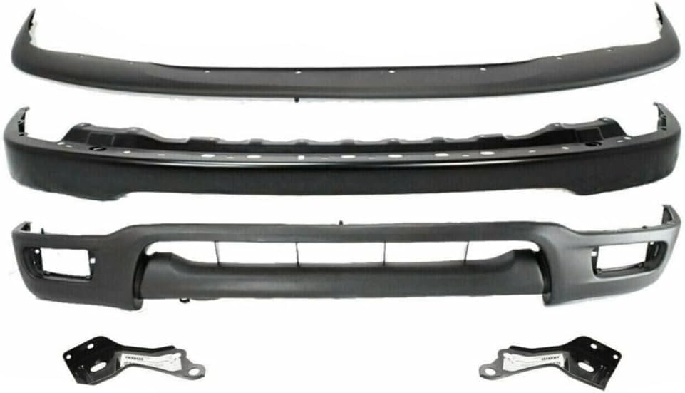 Front Bumper Steel + Upper Filler + Lower Valance + Brackets Right Passenger & Left Driver Side Direct Replacement Compatible With Toyota Tacoma 2001-2004 TO1095196 TO1002176