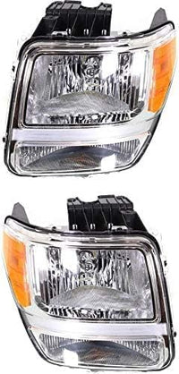 Set Of 2 Front Headlight Assembly Halogen Right Passenger & Left Driver Side Direct Replacement Compatible With 2007-2011 Dodge Nitro 55157225AD-PFM 55157224AD-PFM