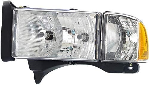 Set Of 2 Front Head Lamp Halogen With Corner Light Left Driver & Right Passenger Side Direct Replacement Compatible With 1999-2002 Dodge Ram 1500 2500 3500 55077025AC 55077025AG
