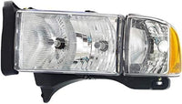 Set Of 2 Front Head Lamp Halogen With Corner Light Left Driver & Right Passenger Side Direct Replacement Compatible With 1999-2002 Dodge Ram 1500 2500 3500 55077025AC 55077025AG